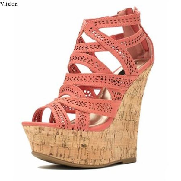 

rontic new women platform sandals wedges high heel sandals open toe black orange blue beige party shoes women us plus size 5-15