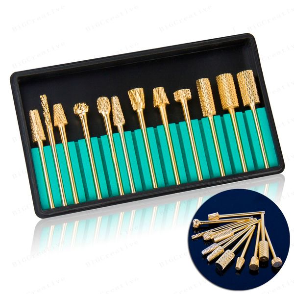 

nail полировка головка для 12 частей профессионального ногтя шлифовальной машины ногтя полируя комплект карбид ухода маникюр позолоченный