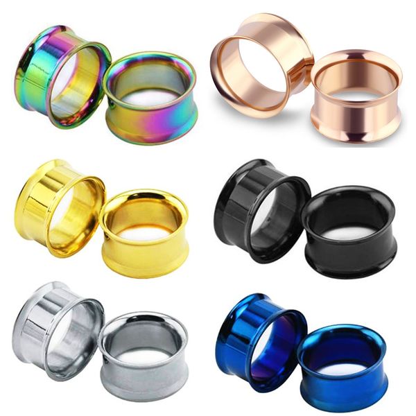 

double flared hollow ear gauge plugs stainless steel earring lobe stretcher piercing body jewelry ear expansion 5-20mm, Silver