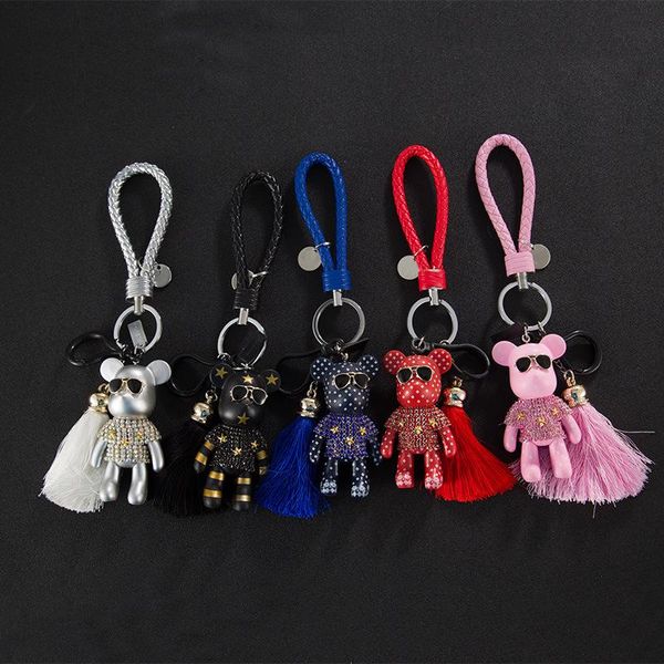 Corea strass orso nappa portachiavi trapano portachiavi creativo ciondolo chiave auto portachiavi cartone animato portachiavi accessori