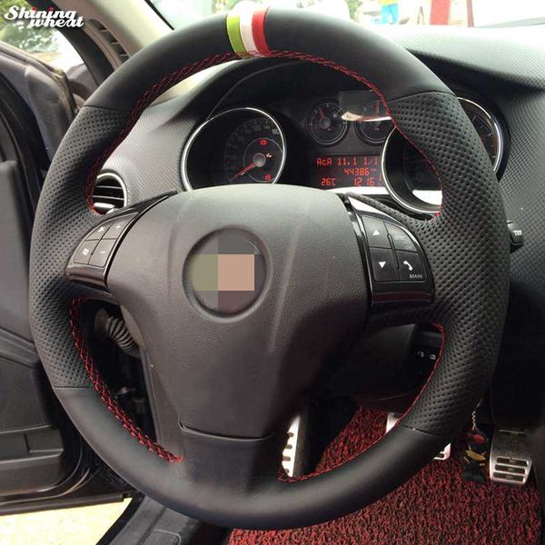 

hand sew black genuine leather car steering wheel cover for bravo 2007-2011
