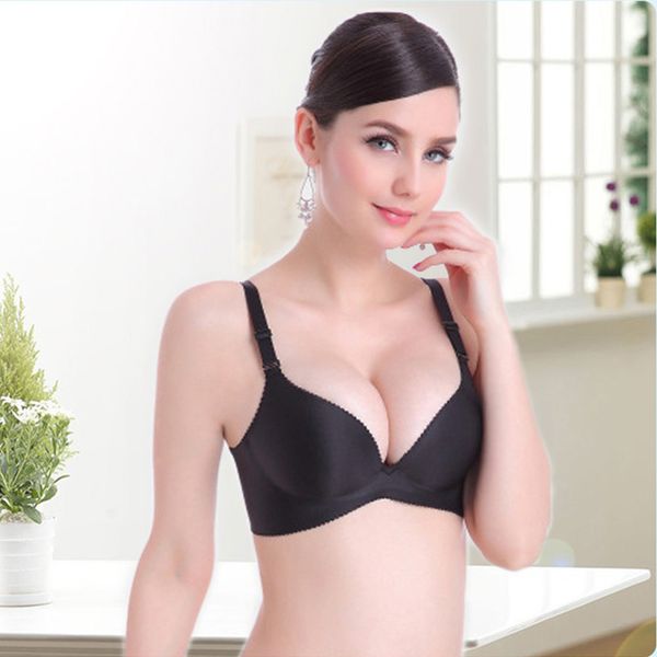 

deep u cup bras for women push up lingerie seamless bra wire bralette backless plunge intimates female underwear, Red;black