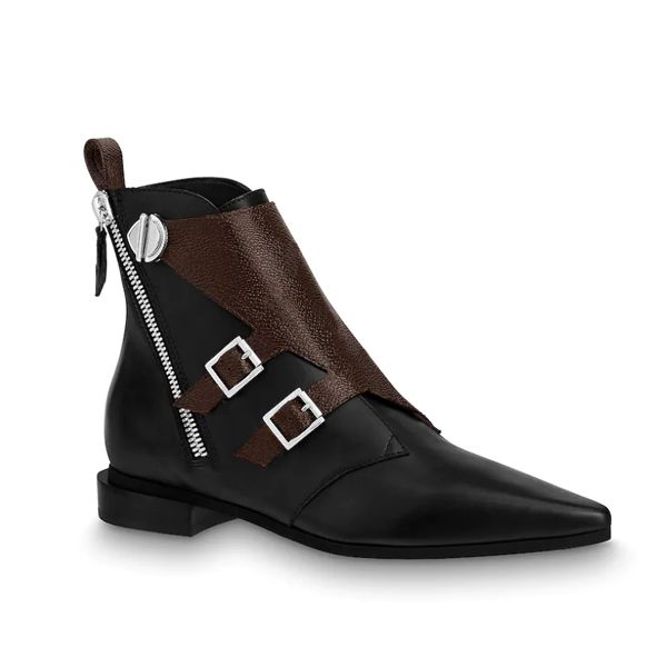 

Designer Jumble Flat Ankle Boot Women Martin Boots Winter Genuine Leather Shoes with Side Zip and Engraved Closure Size 35-42