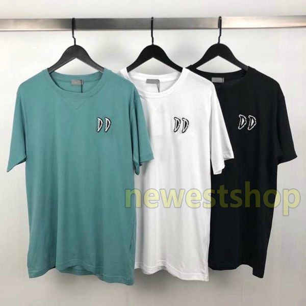 

20ss лето высокого класса полотенце вышивка письмо футболка повседневная простой сплошной цвет футболка high street короткие рукава мужчины, White;black