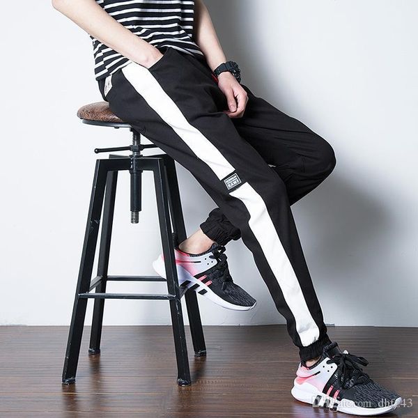 

2018 spring new style japanese-style contrast color sports ninth pants men casual skinny pants youth trend, White;black