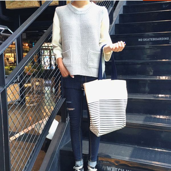 

katoen streep canvas shopping tote schouder environmental protection draagtas eco herbruikbare tas