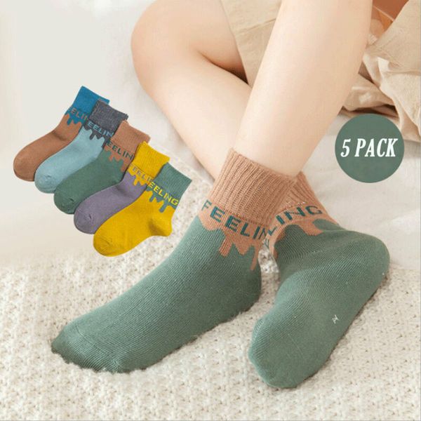 

5 pairs cute cotton kids baby socks anti-slip infant knee high sock toddlers girls boys socks for 1-12years, Blue