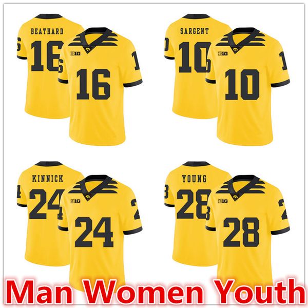 

customize ncaa iowa hawkekes футбол футбольные трикотажные изделия c.j beathard toren young 16 mekhi sargent 10 нил kinnick 24 джерси любое, Black