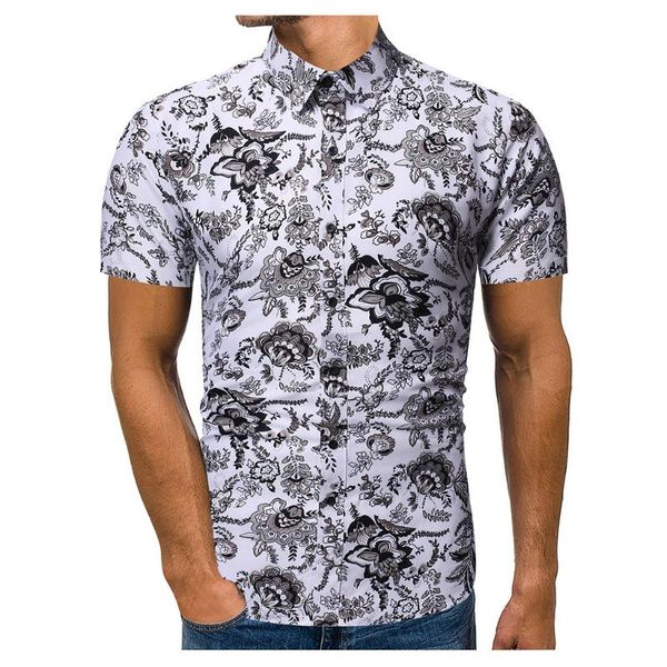 

summer hawaiian men shirts social short sleeve printed camisa masculina men slim fit button down shirt 2020 chemise homme, White;black