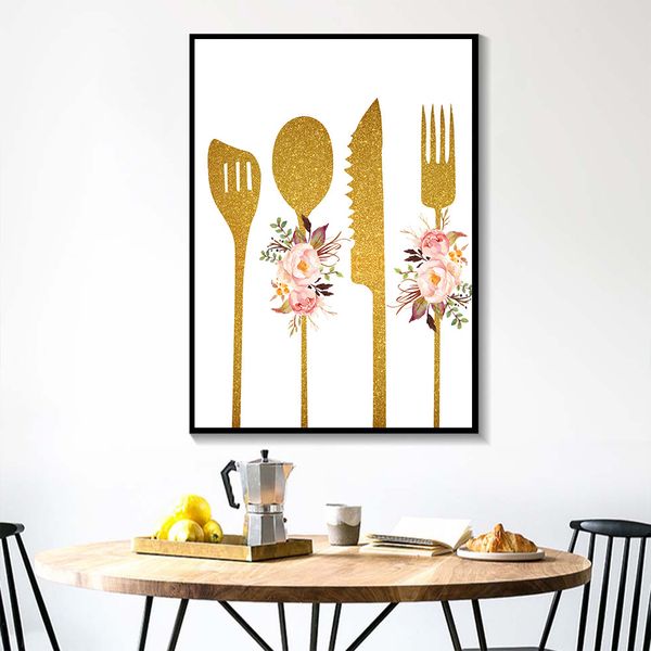 

нож и вилка хакера плакат цветочные utensil печать на холсте kitchen wall art картины стена фотографии домашнее украшение