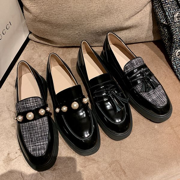 

2020 brtish style platform new spring woman genuine leather causal shoes with tassel us size 4.5-7(eu size 34-39, Black