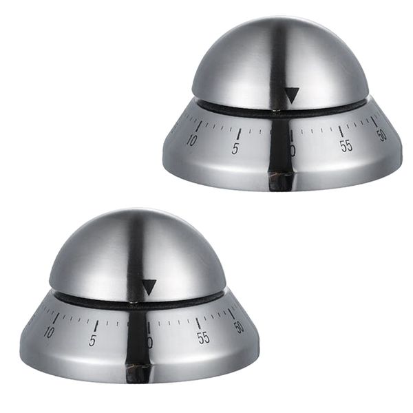 

2 x stainless steel cooker kitchen round 60 minute timer alarm bell clock