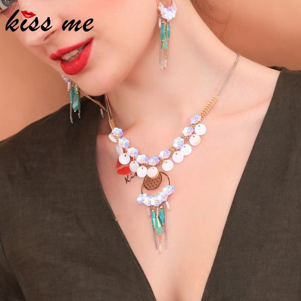 

kissme hyperbole блестки shell цветы геометрическая стеклянная кисточка кулон золотой цвет латунь круг заявление ожерелье для женщин подарки, Silver