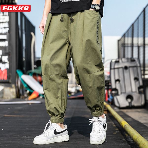 

men's pants fgkks men solid cargo spring hip hop drawstring trousers streetwear high street harem male, Black