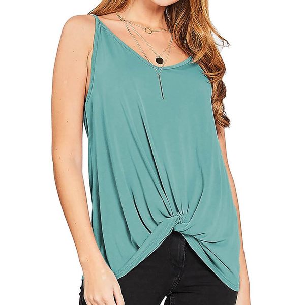 

2019 summer selling new v-neck twirling tank solid color vest ladies sleeveless comfortable women's clothing, White