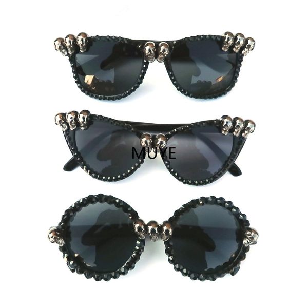 

2020 trend женщины черный череп rhinestone хэллоуин солнцезащитные очки gorgeous cat eye солнцезащитные очки для дам круглый готическом отте, White;black