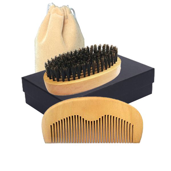 

men beard grooming brush comb kit wholesale supplier wooden boar bristle brush and comb set, Silver