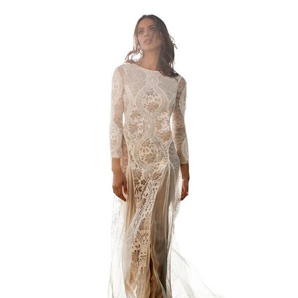 

2020 new fashion summer women long party dress vintage long sleeve floor length backless white lace maxi dress, Black;gray
