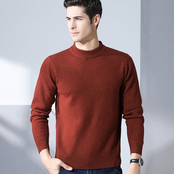

grevol thick business casual solid pullover sweater wool sweaters winter new o-neck sweater men's 100% wool knitted 8067, White;black