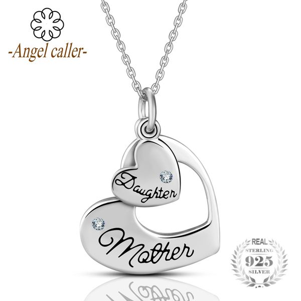 

angel caller 925 sterling silver necklace mother daughter necklace heart pendant women fine jewelry for mother's day gift cyd062