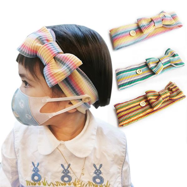 Headbands algodão para Máscara Crianças Bow atados Botões Headband Criança Esporte Academia Tafilete Bandas elástico de cabelo para meninas