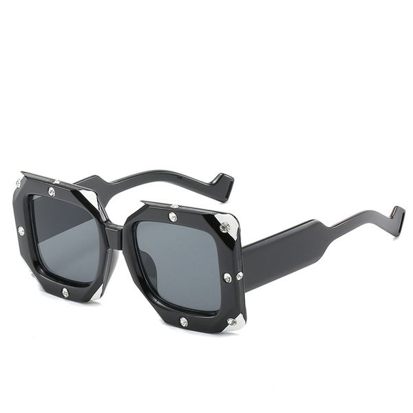

mincl/ 2019 new square diamond sunglasses clear lens fashion glasses women's brand designer metal sunglasses fml, White;black