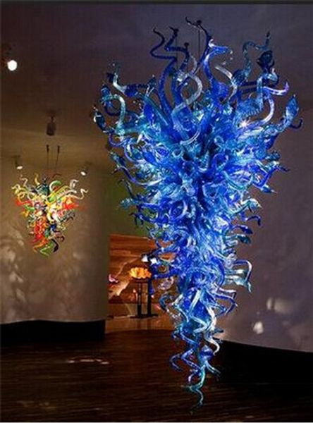 

100% handmade ceiling light 120v/110v led lamps blown glass wrought iron chandelier lights in dark blue