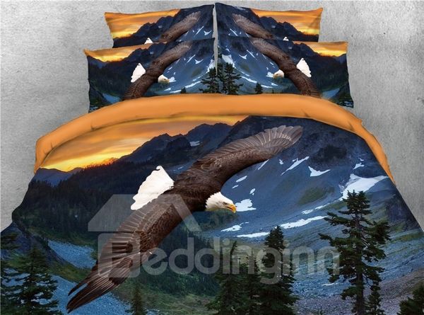 

flying bald eagle and scenery printed 4-piece 3d bedding sets/duvet covers