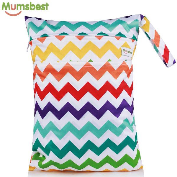 

mumsbest] 1pc new водостойкого printed пул большого wet мешок ткань ручка многоразовых двойные 2 карманов пеленки сумка размер: 15.8 «x12»