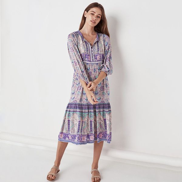 

bohemian wind depth v-collar printed beach dresses with large size women's dresses, Black;gray