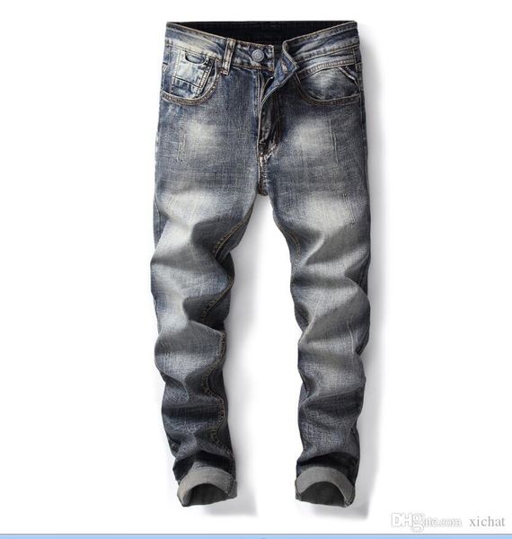 

mens designer washed stretch jeans straight leg retro blue scratched denim pant streetwear trousers 8907