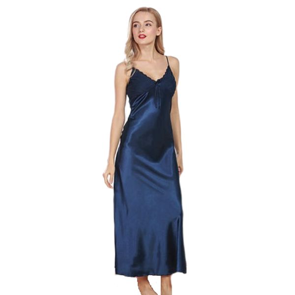 

ladies silk satin night dress sleeveless nighties v-neck bow nightgown long nightdress lace sleepwear nightwear for women, Black;red