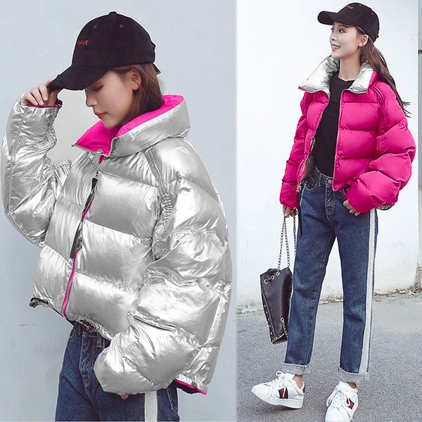

down jacket bright star with the same paragraph double-faced loose women's cotton jacket, Black