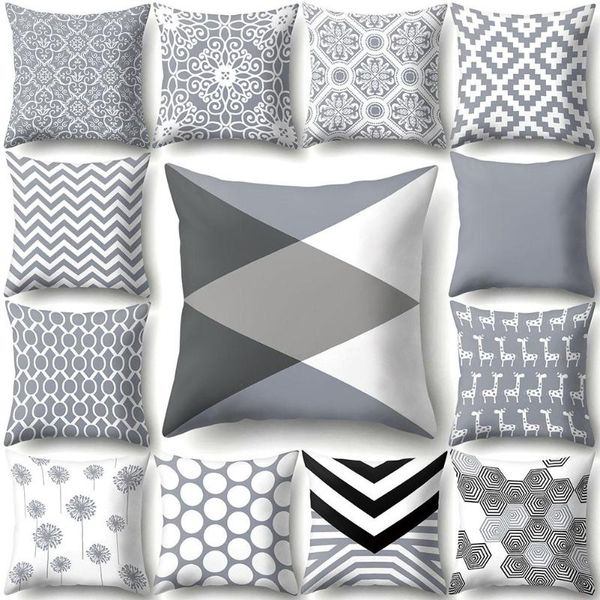 

grey background geometric square throw pillow case cushion cover bedding article
