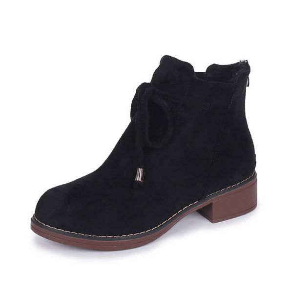 

2019 autumn and winter thick with ankle boots female british retro round head bare boots wild large size short, Black