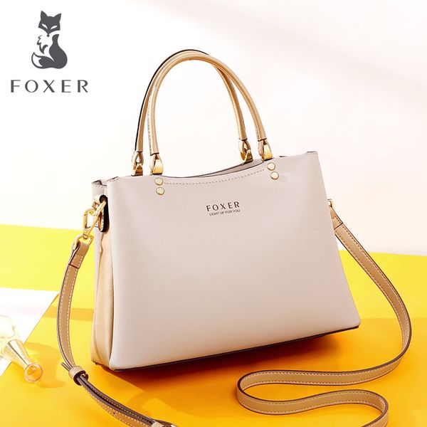

foxer fall winter bag cowhide leather lady handbag elegant simple tote female large capacity purse women commute messenger bag
