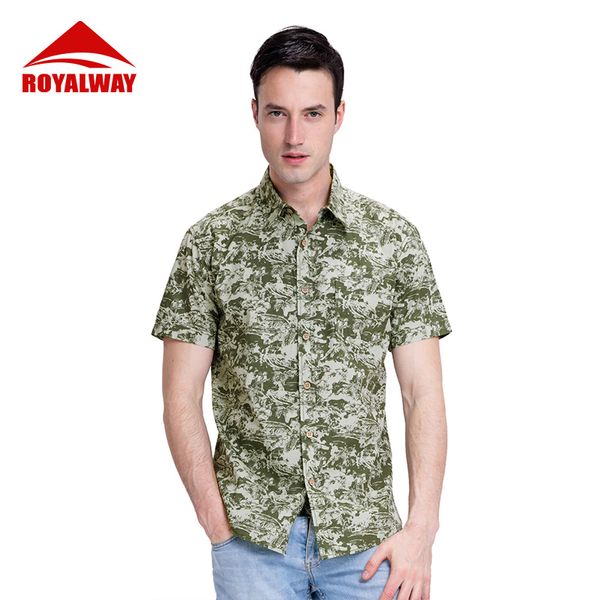 

royalway summer men retro printing fishing shirt light thin breathable quick dry outdoor hiking short sleeved shirt rftm2042e, Gray;blue