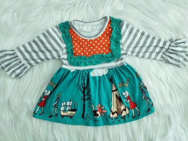 

summer boutique girl clothes long sleeves cute cartoon character design girl's dress t200417, Red;yellow