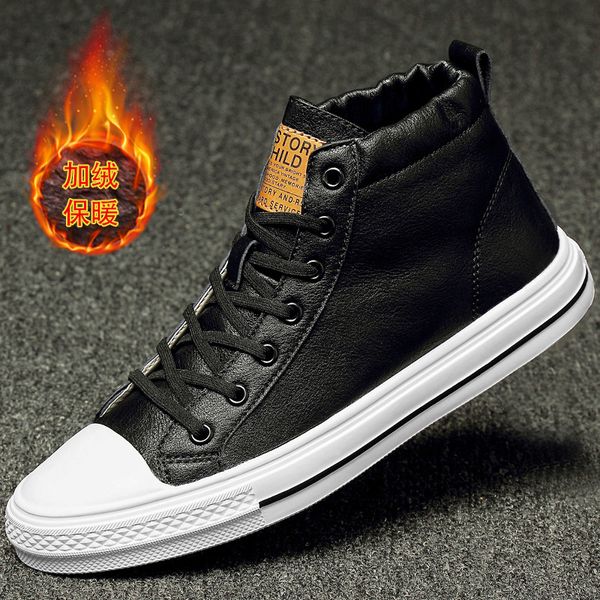 

осень зима мужская обувь 2019 новый стиль мужчины с высоким верхом доска обуви тренд второй хлопок обувь мужская плюс бархат теплый спортивн, Black