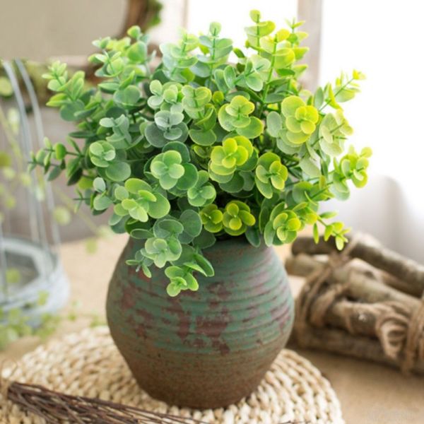 

1pc green artificial leaves small eucalyptus leaf plants wall material decorative fake plants for home shop garden party decor