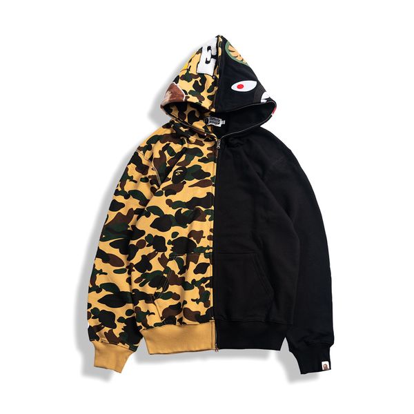 

bape mens designer fashion men women designer hoodies jacket bape mens casual outerwear yellow black stitching jacket