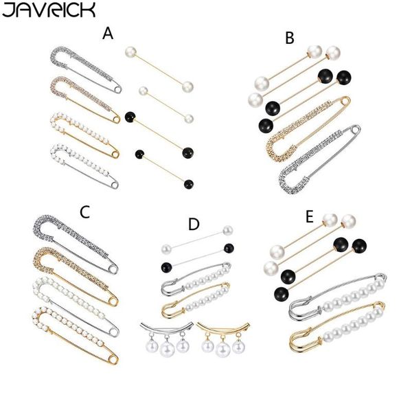 

8pcs sweater shawl clips double faux pearl brooch crystal safety pin jewelry, Gray