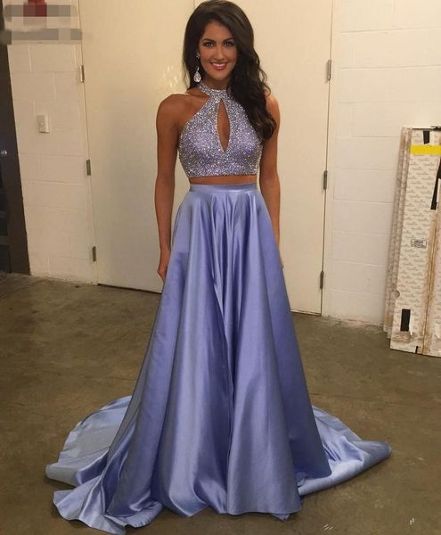 

2020 charming two pieces lavender purple prom dresses sequined a line high neck sparkly beads formal evening gowns party dresses, Black