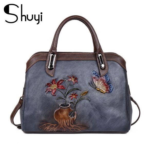 

2020 новый верхний слой коровьей кожи плеча мешок китайский стиль ретро цветочные сумки ручной раскраски мессенджер кожи женская сумка