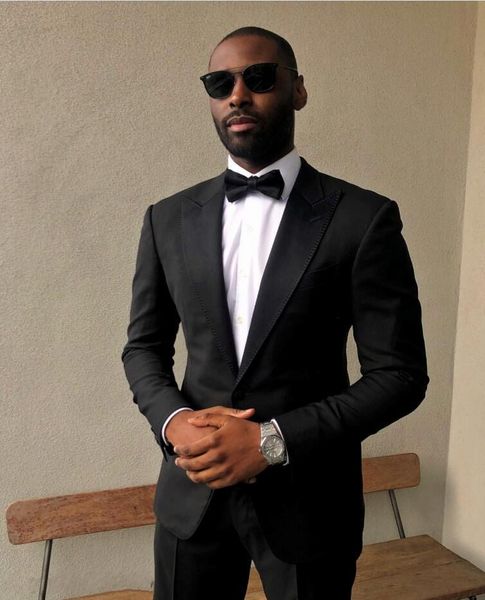 

slim fit black groom tuxedos excellent peak lapel one button groomsmen blazer men formal suit party prom suit(jacket+pants+tie) 1260, Black;gray