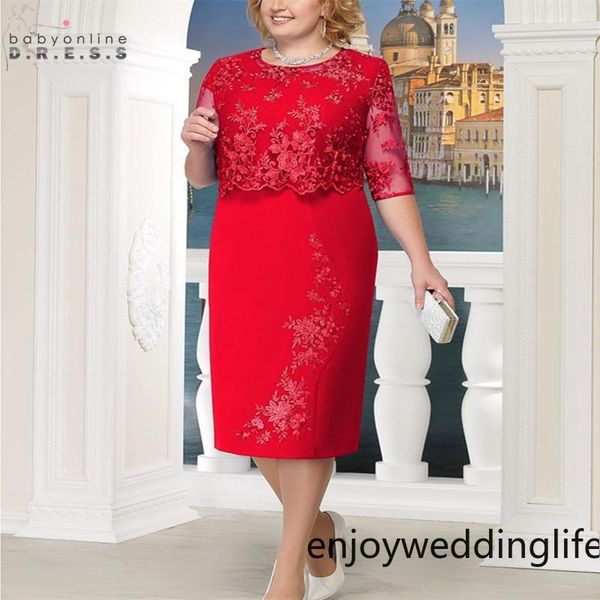 

robe de mere elegant lace plus size mother of the bride dresses half sleeve mother evening party dresses vestido de madrinha fs6340, Black;red