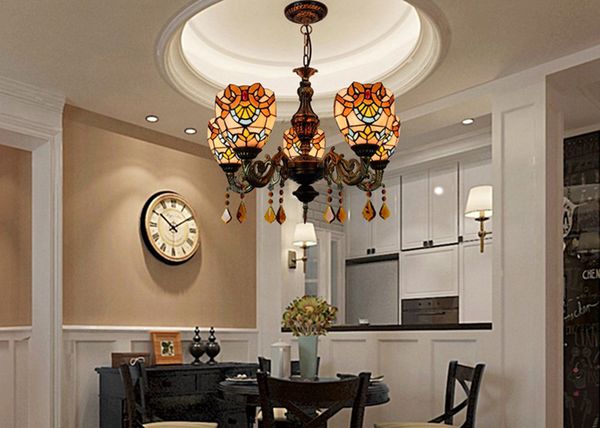 

european creative lamps chandelier living room bedroom baroque multi-head hanging light tiffany style stained glass ceiling pendant lamp