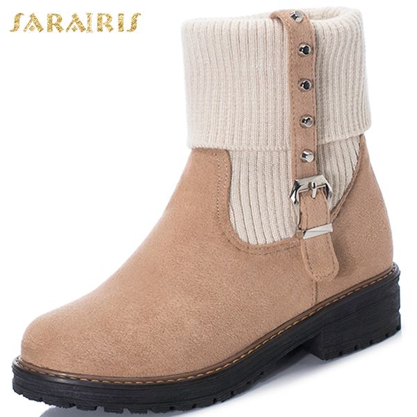 

sarairis new arrivals 2020 chunky heels ankle boots woman shoes slip on platform casual shoes women boots female, Black
