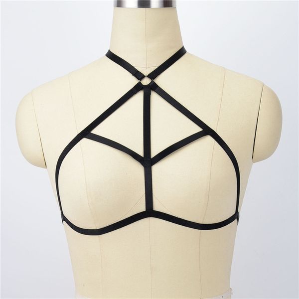 

bandage bra women fashion ladies halter elastic hollow strappy bralette bustier underwear camis crop pu belt, Black;brown