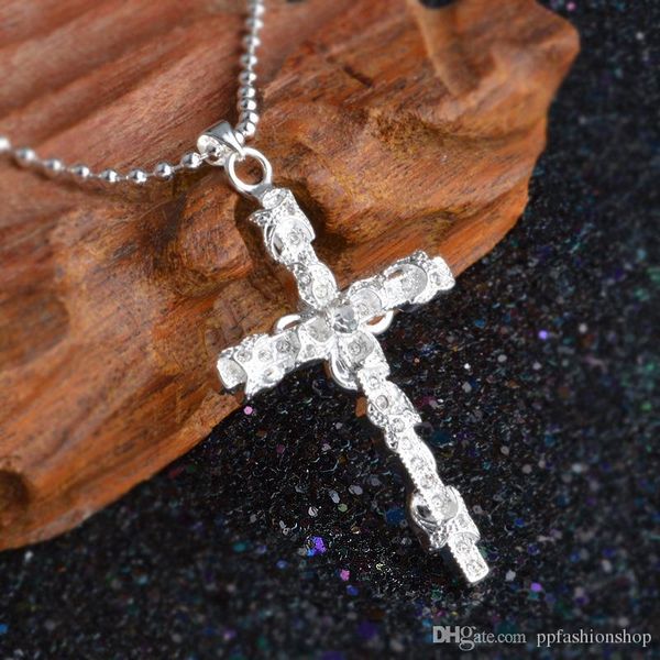 

silver plated necklace jewelry women wedding fashion cross cz crystal zircon stone pendant necklace christmas gift